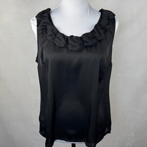 Alfani Women Top Sz 10 Black Neck Ruching Front Satin Stretchy Back Knit